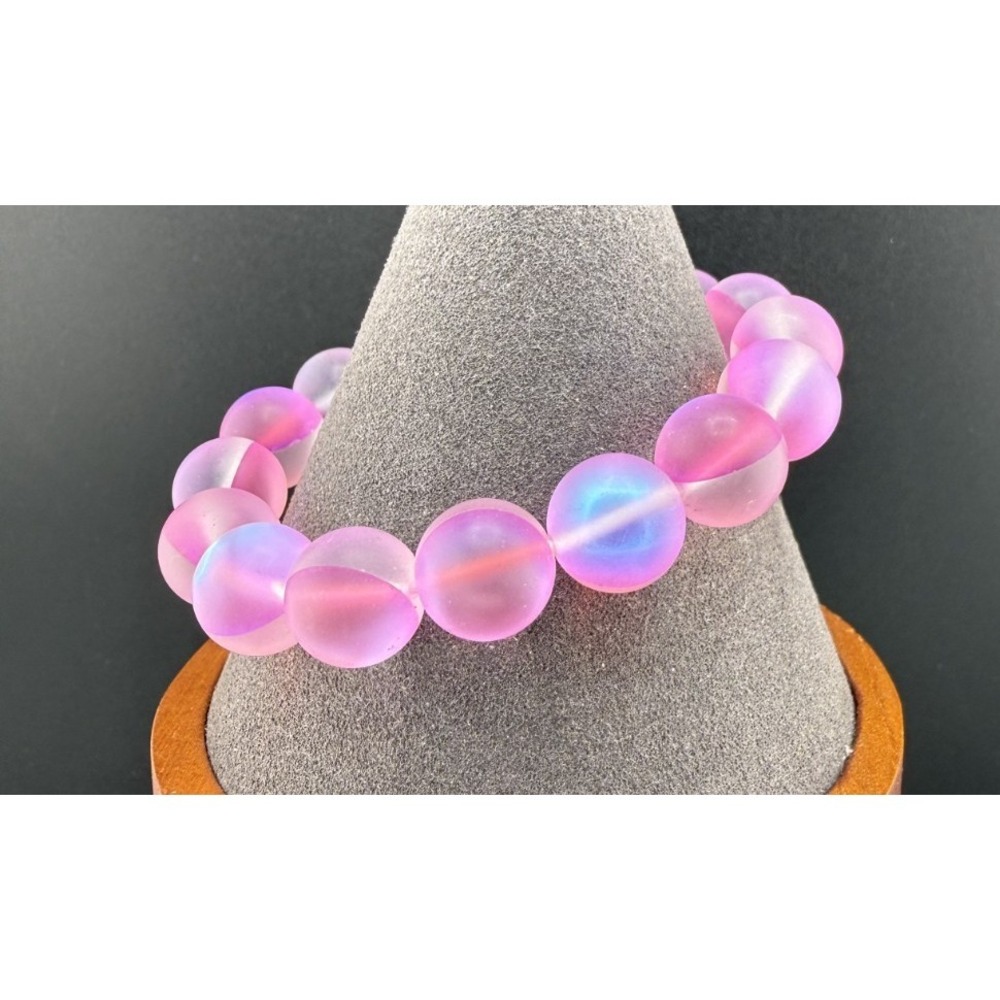 Mermaid‎ Glass Pink Beaded Bracelet Iridescent Stretch Band 6.5"